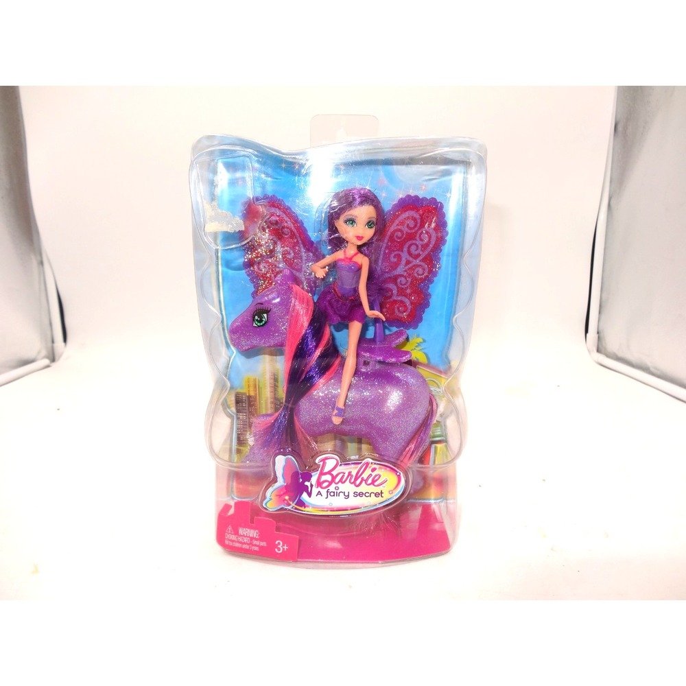 Barbie A Fairy Secret Doll & Pony 2010 New ‎ Mini Pink Purple Rare Mattel in Box